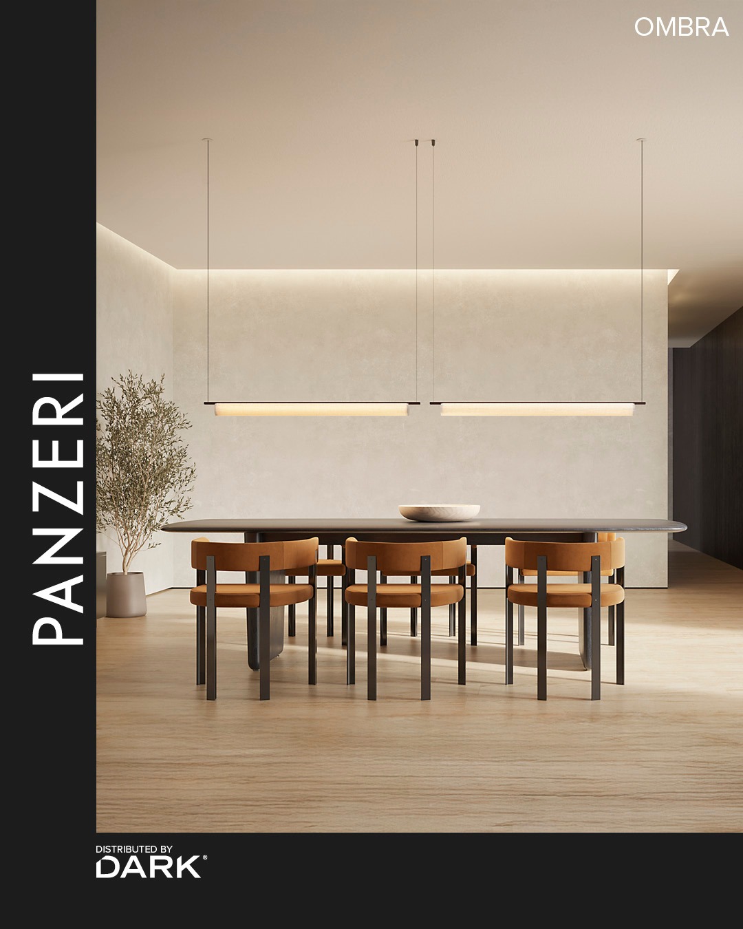 Ombra was born from the skilful union of the flexibility of fabric with the rigidity of metal. A range of decorative indoor fixtures, including suspension, wall, table and floor versions, in which the light is almost hidden by the technical fabric of the shade, creating suggestive atmospheres. The LED light source is housed within the aluminium structure, available in satin black and satin brass finishes. A thin, modern woven fabric covers the source and diffuses the light, with a soft and delicate effect. The wall and pendant versions are available in two sizes. The table and floor versions are enriched with a black marquina marble base and fabric cable.