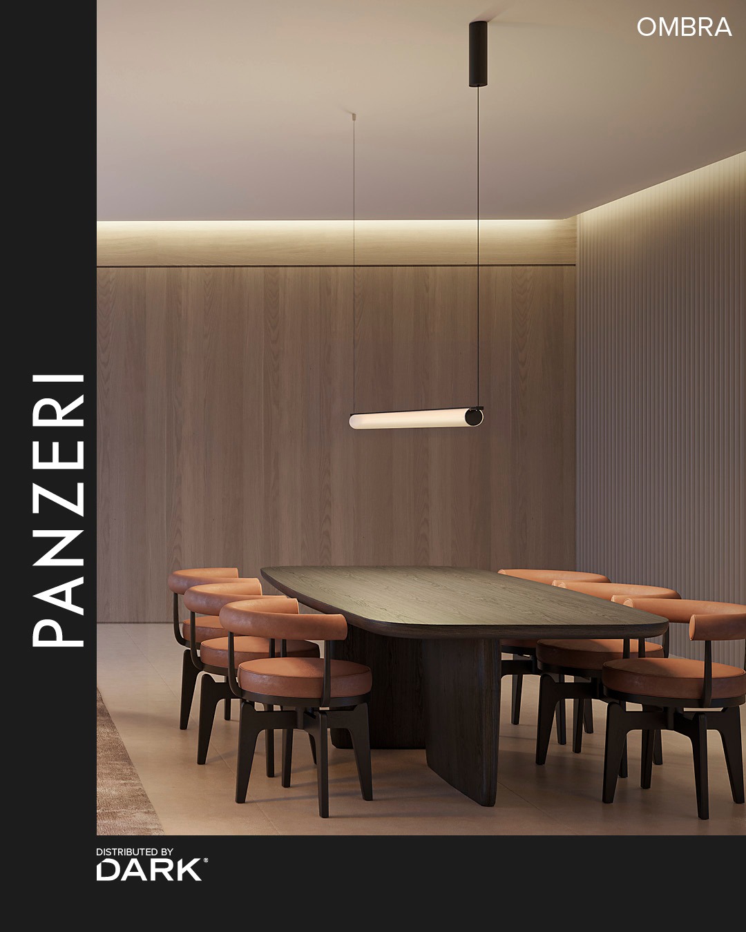 Ombra was born from the skilful union of the flexibility of fabric with the rigidity of metal. A range of decorative indoor fixtures, including suspension, wall, table and floor versions, in which the light is almost hidden by the technical fabric of the shade, creating suggestive atmospheres. The LED light source is housed within the aluminium structure, available in satin black and satin brass finishes. A thin, modern woven fabric covers the source and diffuses the light, with a soft and delicate effect. The wall and pendant versions are available in two sizes. The table and floor versions are enriched with a black marquina marble base and fabric cable.

#darkbe #darklighting #interiordesign #design #designverlichting  #interieurdesign #interiordesign #productdesign #designlighting #lighting #verlichting #wealllovethedark