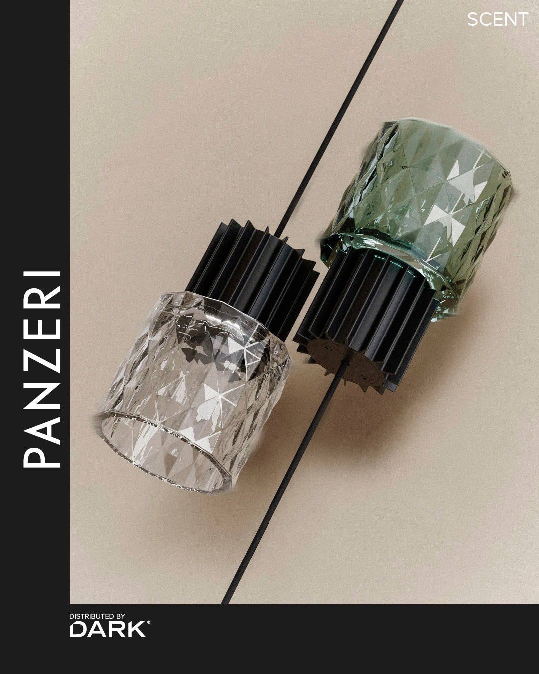 Scent combines the precision of a technical product with the warmth of an artistic creation. Drawing inspiration from the sophisticated aesthetic of perfume bottles, its design features precious pressed glass facets that play with reflections, transforming light into living matter that vibrates within the space like an intangible fragrance. Available as a single suspension or in dynamic track versions, Scent enables any space to be adorned with a distinctive character through its curated colour palette. Providing absolute visual comfort, it emits a soft aura that leaves an invisible yet memorable imprint on the environment, much like a perfume.

#darkbe #darklighting #interiordesign #design #designverlichting #interieurdesign #interiordesign #productdesign #designlighting #lighting #verlichting #wealllovethedark