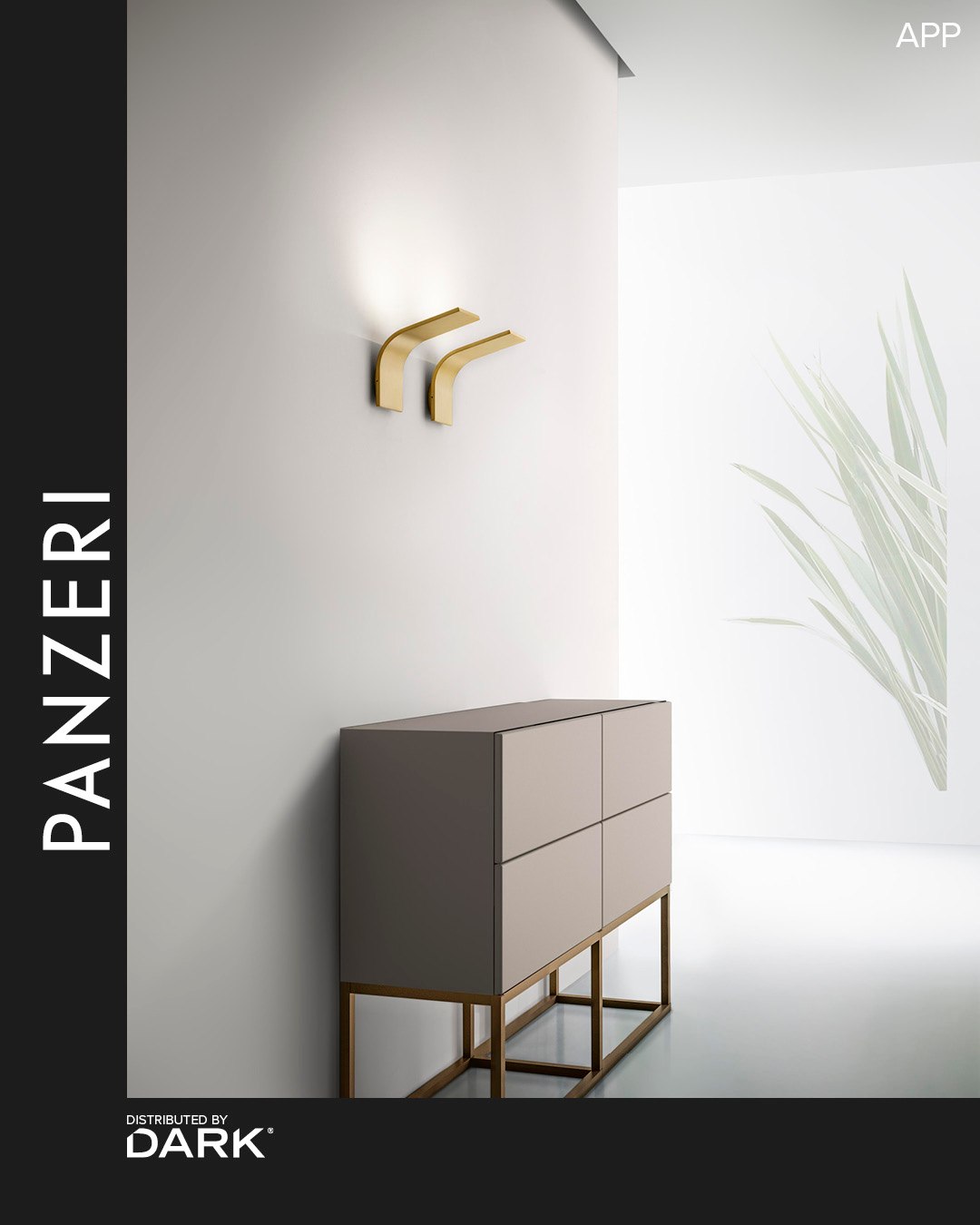 Wall lamp in extruded aluminium. Lighting source made of 1 LED module or 2 LED modules to mains voltage (220V). LED module equipped with special protection from power surges and transparent cover. Possible dimming with specific dimmer – available as accessory. White or mat brass polyacrylic paint or brushed and painted in titanium colour. Fixing with hidden lateral grub screw. Ideal for corridors or residential use.